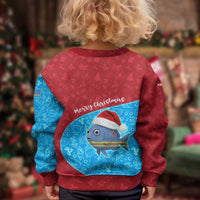 Aruba Christmas Kid Ugly Christmas Sweater with Santa Fish Aruba Flag Ocean Icons and Red Blue Holiday Pattern Design - Wonder Print Shop