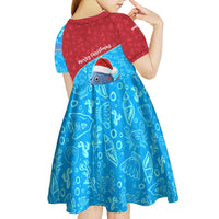 Aruba Christmas Kid Short Sleeve Dress with Santa Fish Aruba Flag Ocean Icons and Red Blue Holiday Pattern Design - Wonder Print Shop