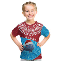 Aruba Christmas Kid T Shirt with Santa Fish Aruba Flag Ocean Icons and Red Blue Holiday Pattern Design - Wonder Print Shop