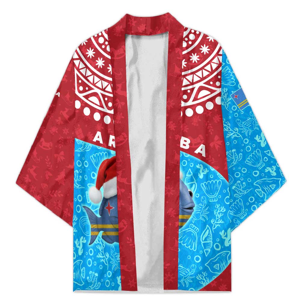 Aruba Christmas Kimono with Santa Fish Aruba Flag Ocean Icons and Red Blue Holiday Pattern Design - Wonder Print Shop