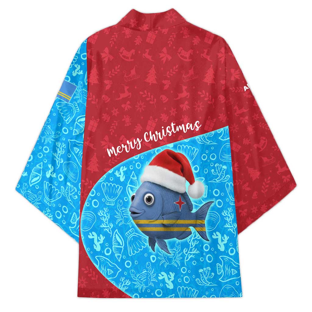 Aruba Christmas Kimono with Santa Fish Aruba Flag Ocean Icons and Red Blue Holiday Pattern Design - Wonder Print Shop