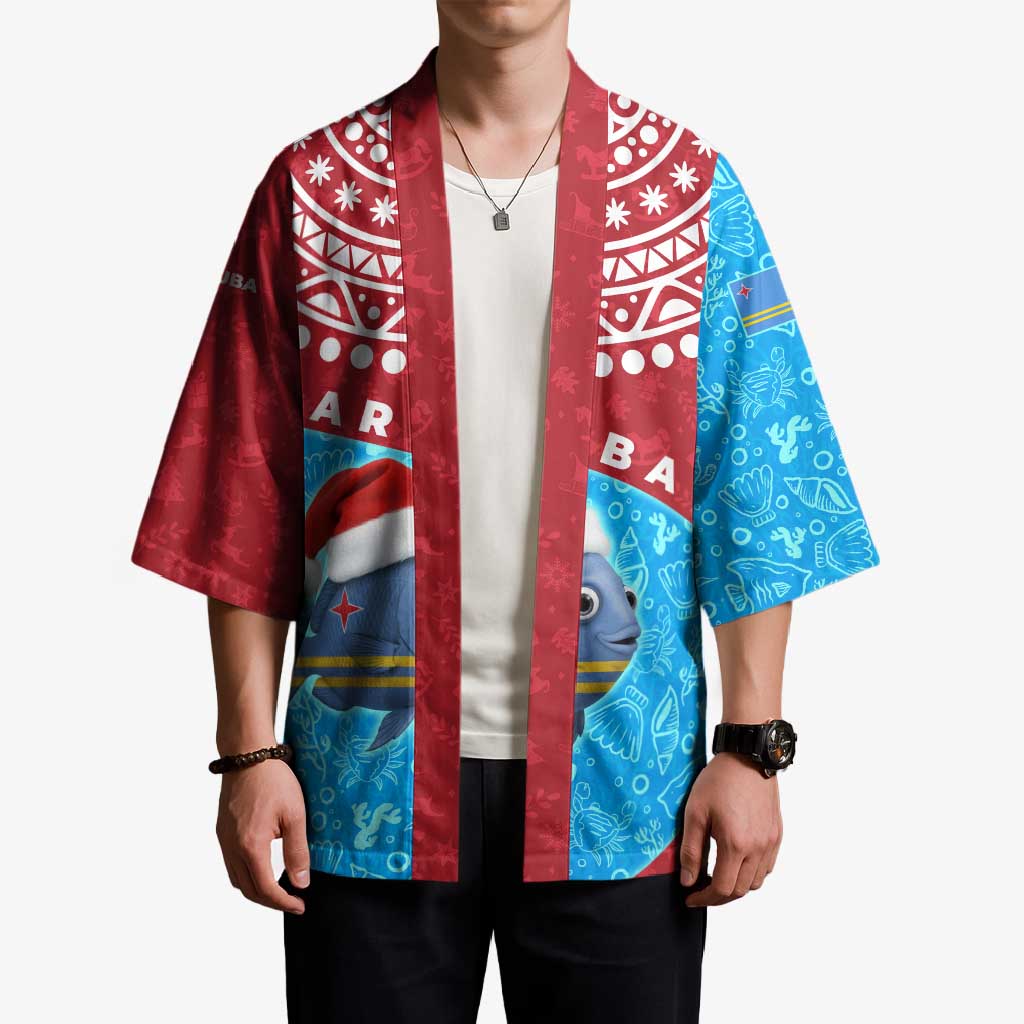 Aruba Christmas Kimono with Santa Fish Aruba Flag Ocean Icons and Red Blue Holiday Pattern Design - Wonder Print Shop