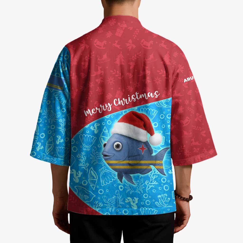 Aruba Christmas Kimono with Santa Fish Aruba Flag Ocean Icons and Red Blue Holiday Pattern Design - Wonder Print Shop