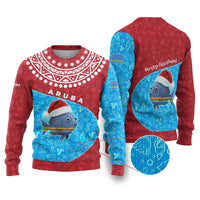 Aruba Christmas Ugly Christmas Sweater with Santa Fish Aruba Flag Ocean Icons and Red Blue Holiday Pattern Design - Wonder Print Shop