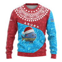 Aruba Christmas Ugly Christmas Sweater with Santa Fish Aruba Flag Ocean Icons and Red Blue Holiday Pattern Design - Wonder Print Shop