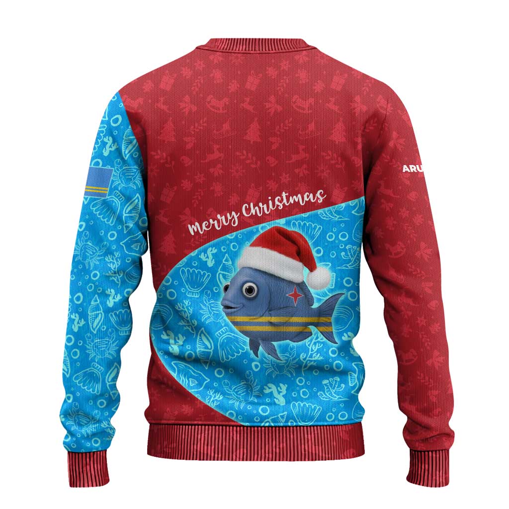 Aruba Christmas Ugly Christmas Sweater with Santa Fish Aruba Flag Ocean Icons and Red Blue Holiday Pattern Design - Wonder Print Shop