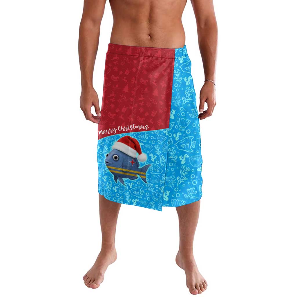Aruba Christmas Lavalava with Santa Fish Aruba Flag Ocean Icons and Red Blue Holiday Pattern Design - Wonder Print Shop