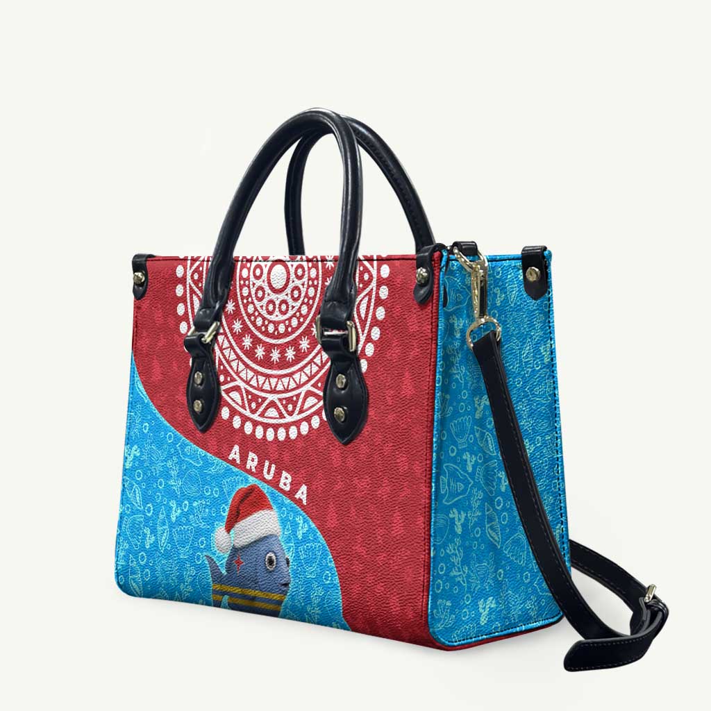 Aruba Christmas Leather Bag with Santa Fish Aruba Flag Ocean Icons and Red Blue Holiday Pattern Design - Wonder Print Shop