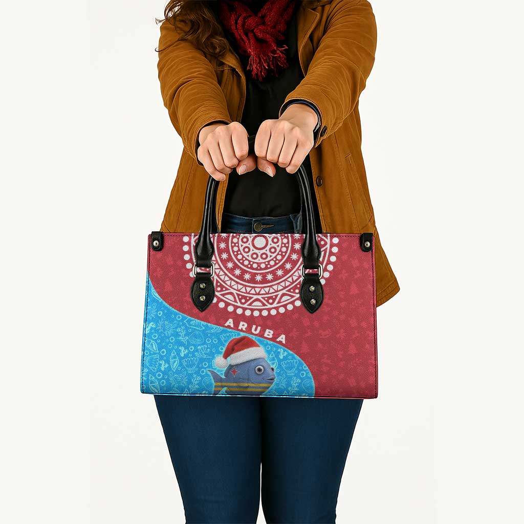 Aruba Christmas Leather Bag with Santa Fish Aruba Flag Ocean Icons and Red Blue Holiday Pattern Design - Wonder Print Shop