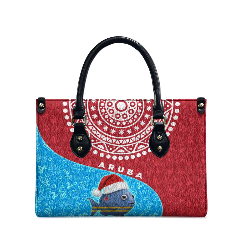 Aruba Christmas Leather Bag with Santa Fish Aruba Flag Ocean Icons and Red Blue Holiday Pattern Design - Wonder Print Shop