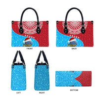Aruba Christmas Leather Bag with Santa Fish Aruba Flag Ocean Icons and Red Blue Holiday Pattern Design - Wonder Print Shop