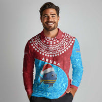 Aruba Christmas Long Sleeve Polo Shirt with Santa Fish Aruba Flag Ocean Icons and Red Blue Holiday Pattern Design - Wonder Print Shop