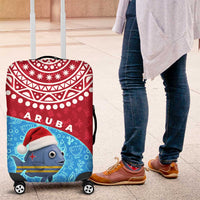 Aruba Christmas Luggage Cover with Santa Fish Aruba Flag Ocean Icons and Red Blue Holiday Pattern Design - Wonder Print Shop