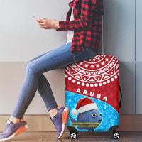 Aruba Christmas Luggage Cover with Santa Fish Aruba Flag Ocean Icons and Red Blue Holiday Pattern Design - Wonder Print Shop