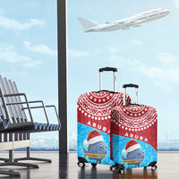Aruba Christmas Luggage Cover with Santa Fish Aruba Flag Ocean Icons and Red Blue Holiday Pattern Design - Wonder Print Shop