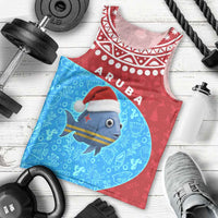 Aruba Christmas Men Tank Top with Santa Fish Aruba Flag Ocean Icons and Red Blue Holiday Pattern Design - Wonder Print Shop