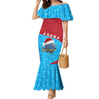 Aruba Christmas Mermaid Dress with Santa Fish Aruba Flag Ocean Icons and Red Blue Holiday Pattern Design - Wonder Print Shop