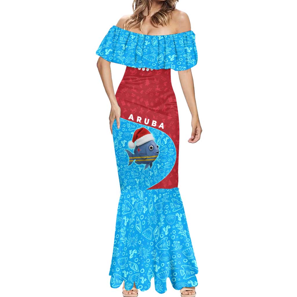 Aruba Christmas Mermaid Dress with Santa Fish Aruba Flag Ocean Icons and Red Blue Holiday Pattern Design - Wonder Print Shop