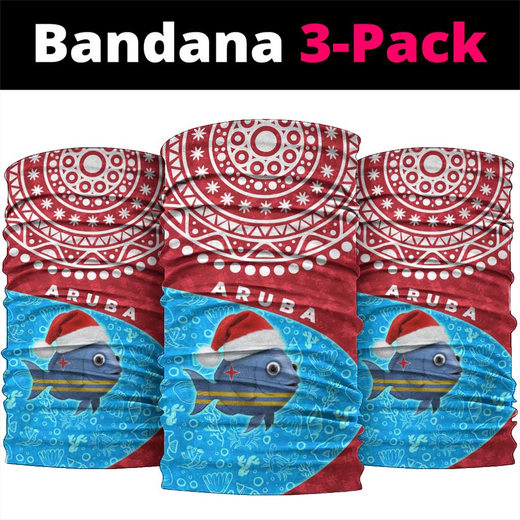 Aruba Christmas Neck Gaiter with Santa Fish Aruba Flag Ocean Icons and Red Blue Holiday Pattern Design - Wonder Print Shop