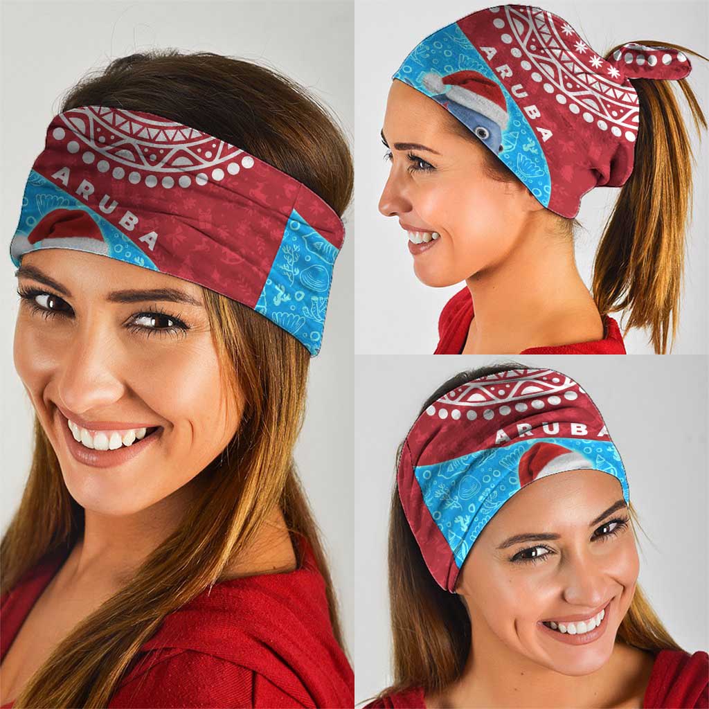 Aruba Christmas Neck Gaiter with Santa Fish Aruba Flag Ocean Icons and Red Blue Holiday Pattern Design - Wonder Print Shop