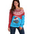 Aruba Christmas Off Shoulder Sweater with Santa Fish Aruba Flag Ocean Icons and Red Blue Holiday Pattern Design - Wonder Print Shop