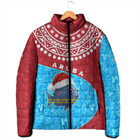 Aruba Christmas Padded Jacket with Santa Fish Aruba Flag Ocean Icons and Red Blue Holiday Pattern Design - Wonder Print Shop