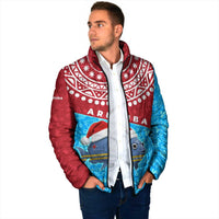 Aruba Christmas Padded Jacket with Santa Fish Aruba Flag Ocean Icons and Red Blue Holiday Pattern Design - Wonder Print Shop