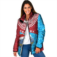 Aruba Christmas Padded Jacket with Santa Fish Aruba Flag Ocean Icons and Red Blue Holiday Pattern Design - Wonder Print Shop