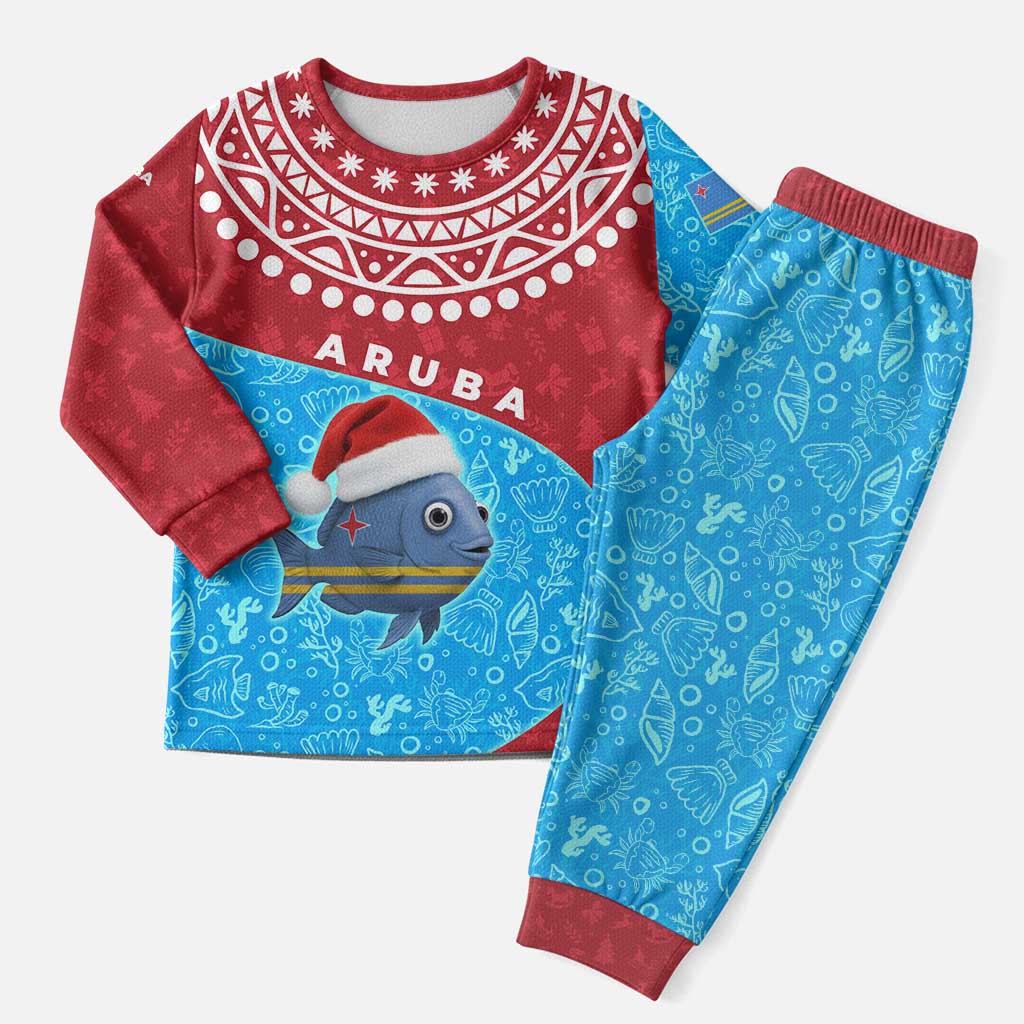 Aruba Christmas Pajama Set with Santa Fish Aruba Flag Ocean Icons and Red Blue Holiday Pattern Design - Wonder Print Shop
