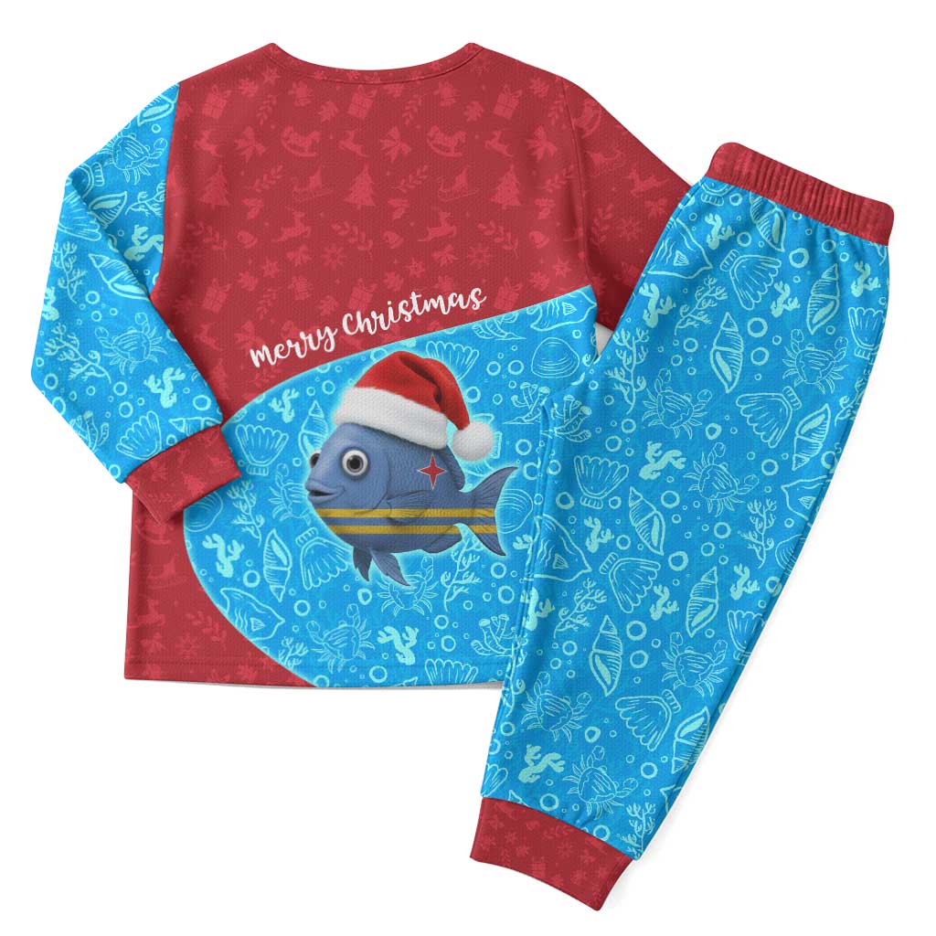 Aruba Christmas Pajama Set with Santa Fish Aruba Flag Ocean Icons and Red Blue Holiday Pattern Design - Wonder Print Shop