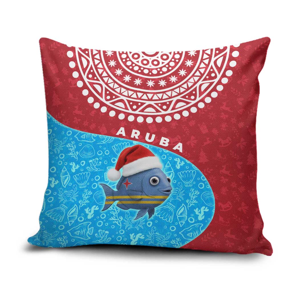 Aruba Christmas Pillow Cover with Santa Fish Aruba Flag Ocean Icons and Red Blue Holiday Pattern Design - Wonder Print Shop