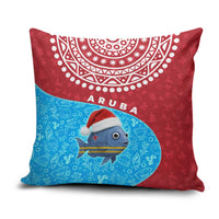 Aruba Christmas Pillow Cover with Santa Fish Aruba Flag Ocean Icons and Red Blue Holiday Pattern Design - Wonder Print Shop