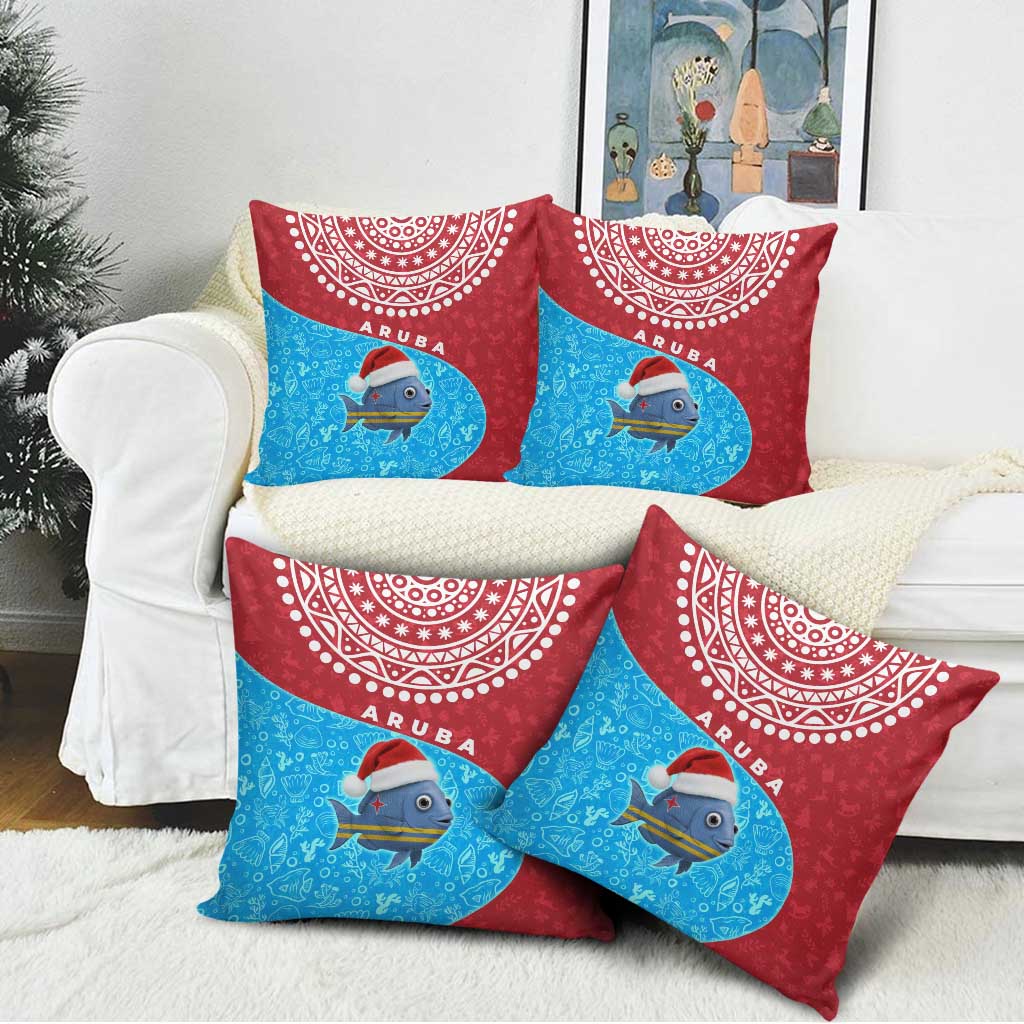 Aruba Christmas Pillow Cover with Santa Fish Aruba Flag Ocean Icons and Red Blue Holiday Pattern Design - Wonder Print Shop