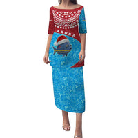 Aruba Christmas Puletasi with Santa Fish Aruba Flag Ocean Icons and Red Blue Holiday Pattern Design - Wonder Print Shop