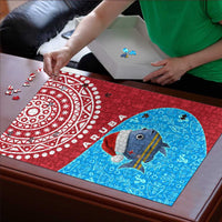 Aruba Christmas Puzzle with Santa Fish Aruba Flag Ocean Icons and Red Blue Holiday Pattern Design - Wonder Print Shop