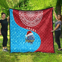 Aruba Christmas Quilt with Santa Fish Aruba Flag Ocean Icons and Red Blue Holiday Pattern Design - Wonder Print Shop