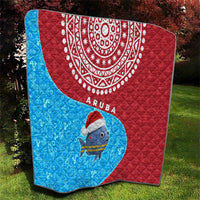 Aruba Christmas Quilt with Santa Fish Aruba Flag Ocean Icons and Red Blue Holiday Pattern Design - Wonder Print Shop