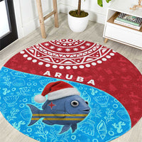 Aruba Christmas Round Carpet with Santa Fish Aruba Flag Ocean Icons and Red Blue Holiday Pattern Design - Wonder Print Shop