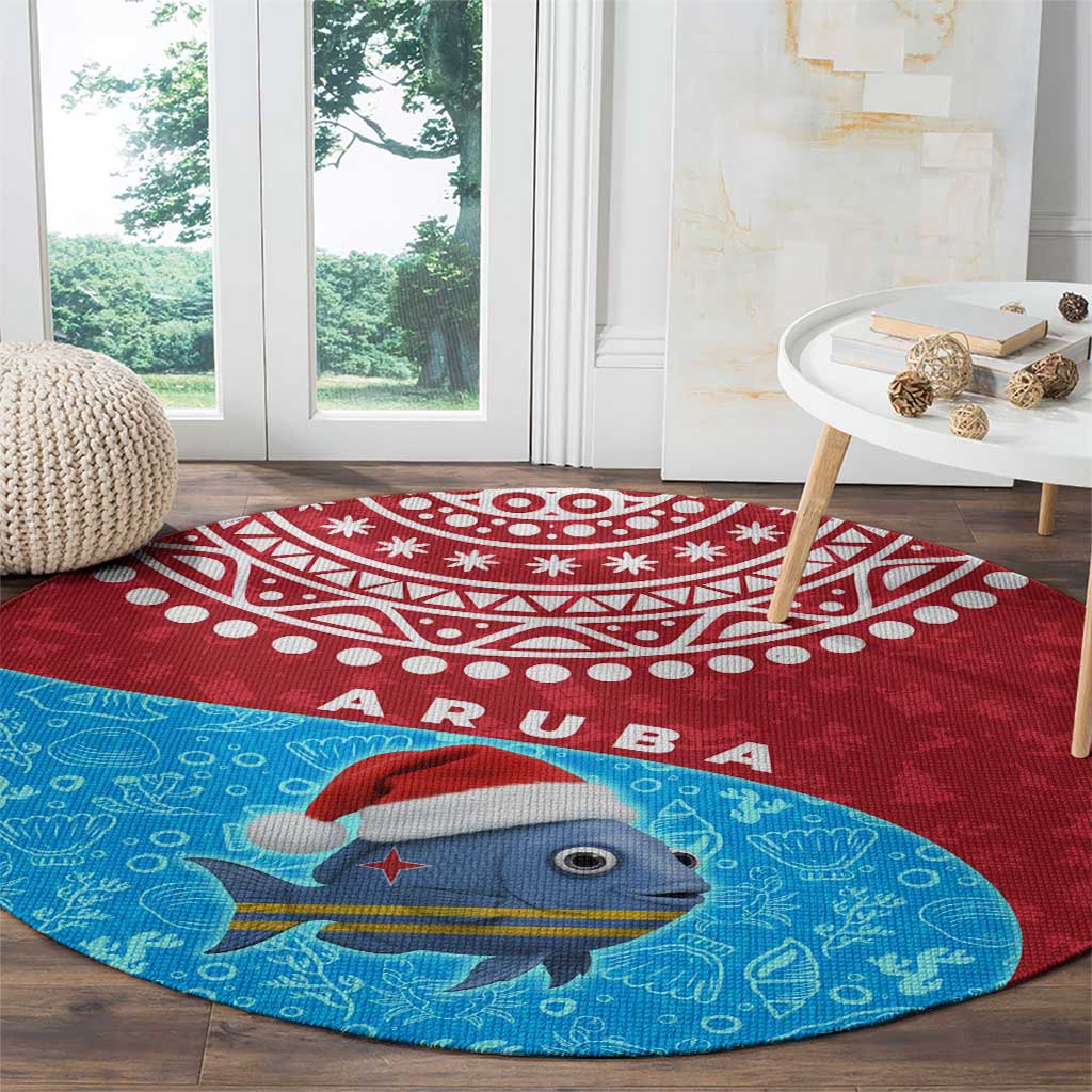 Aruba Christmas Round Carpet with Santa Fish Aruba Flag Ocean Icons and Red Blue Holiday Pattern Design - Wonder Print Shop