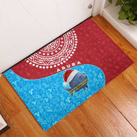 Aruba Christmas Rubber Doormat with Santa Fish Aruba Flag Ocean Icons and Red Blue Holiday Pattern Design - Wonder Print Shop
