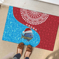 Aruba Christmas Rubber Doormat with Santa Fish Aruba Flag Ocean Icons and Red Blue Holiday Pattern Design - Wonder Print Shop