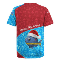 Aruba Christmas Rugby Jersey with Santa Fish Aruba Flag Ocean Icons and Red Blue Holiday Pattern Design - Wonder Print Shop