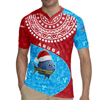 Aruba Christmas Rugby Jersey with Santa Fish Aruba Flag Ocean Icons and Red Blue Holiday Pattern Design - Wonder Print Shop