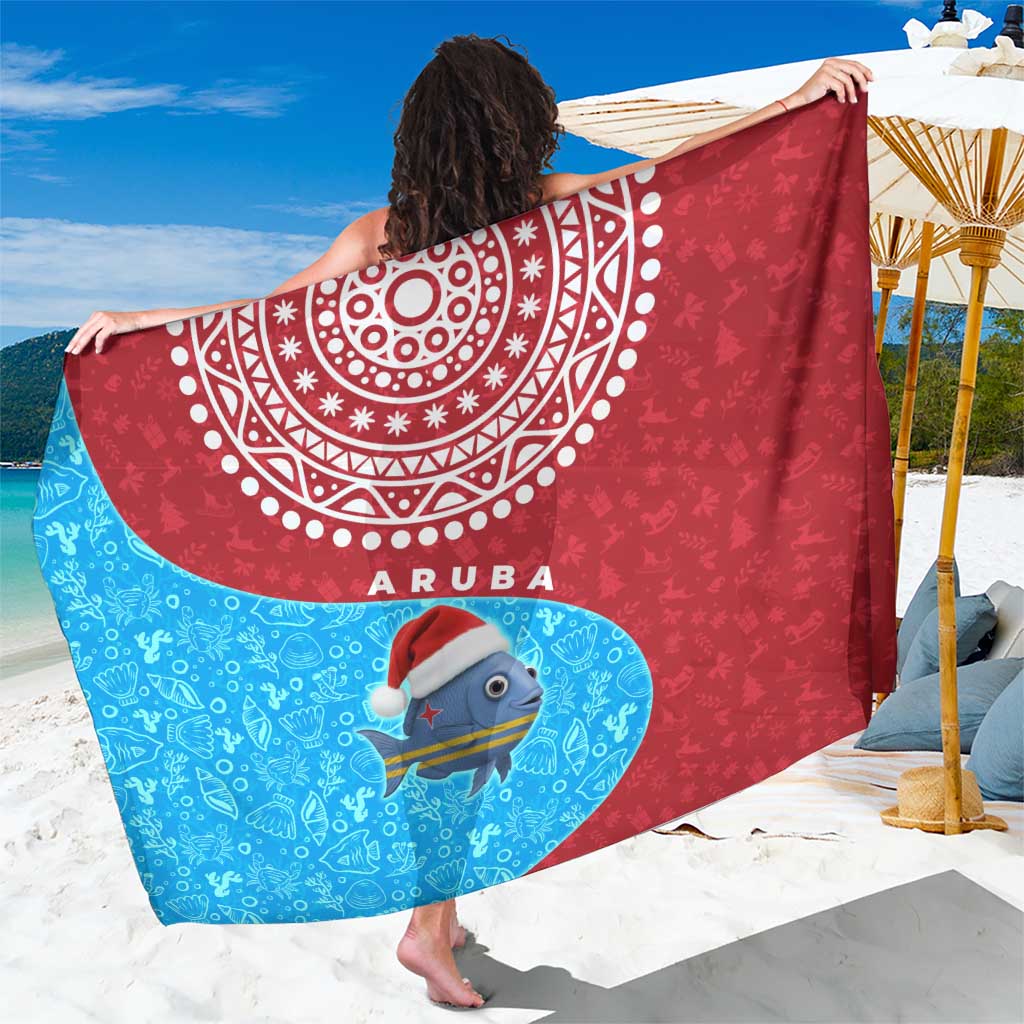 Aruba Christmas Sarong with Santa Fish Aruba Flag Ocean Icons and Red Blue Holiday Pattern Design - Wonder Print Shop