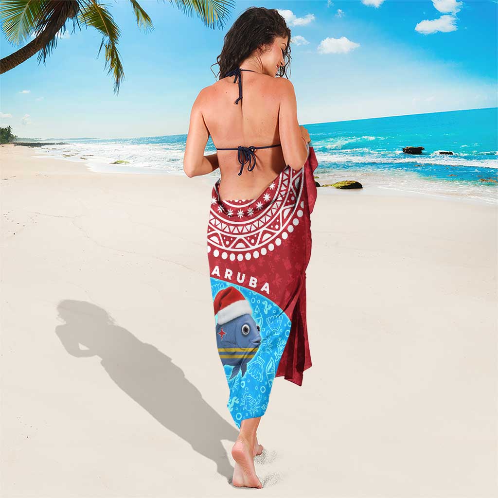 Aruba Christmas Sarong with Santa Fish Aruba Flag Ocean Icons and Red Blue Holiday Pattern Design - Wonder Print Shop