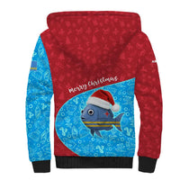 Aruba Christmas Sherpa Hoodie with Santa Fish Aruba Flag Ocean Icons and Red Blue Holiday Pattern Design - Wonder Print Shop
