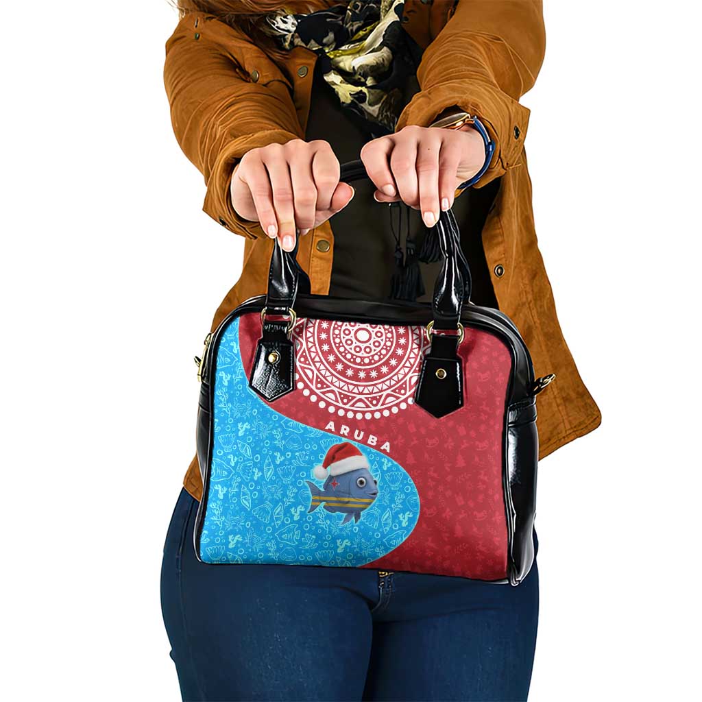 Aruba Christmas Shoulder Handbag with Santa Fish Aruba Flag Ocean Icons and Red Blue Holiday Pattern Design - Wonder Print Shop