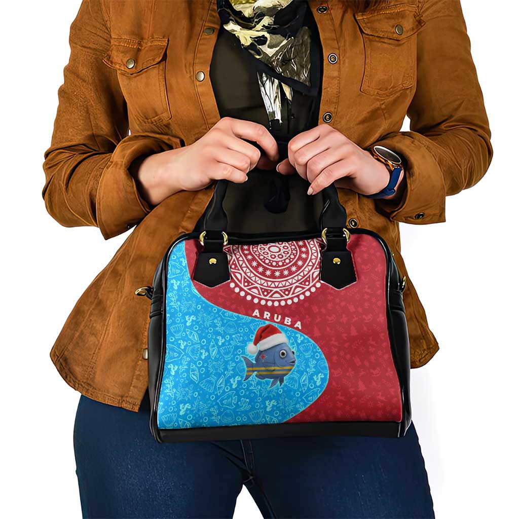 Aruba Christmas Shoulder Handbag with Santa Fish Aruba Flag Ocean Icons and Red Blue Holiday Pattern Design - Wonder Print Shop