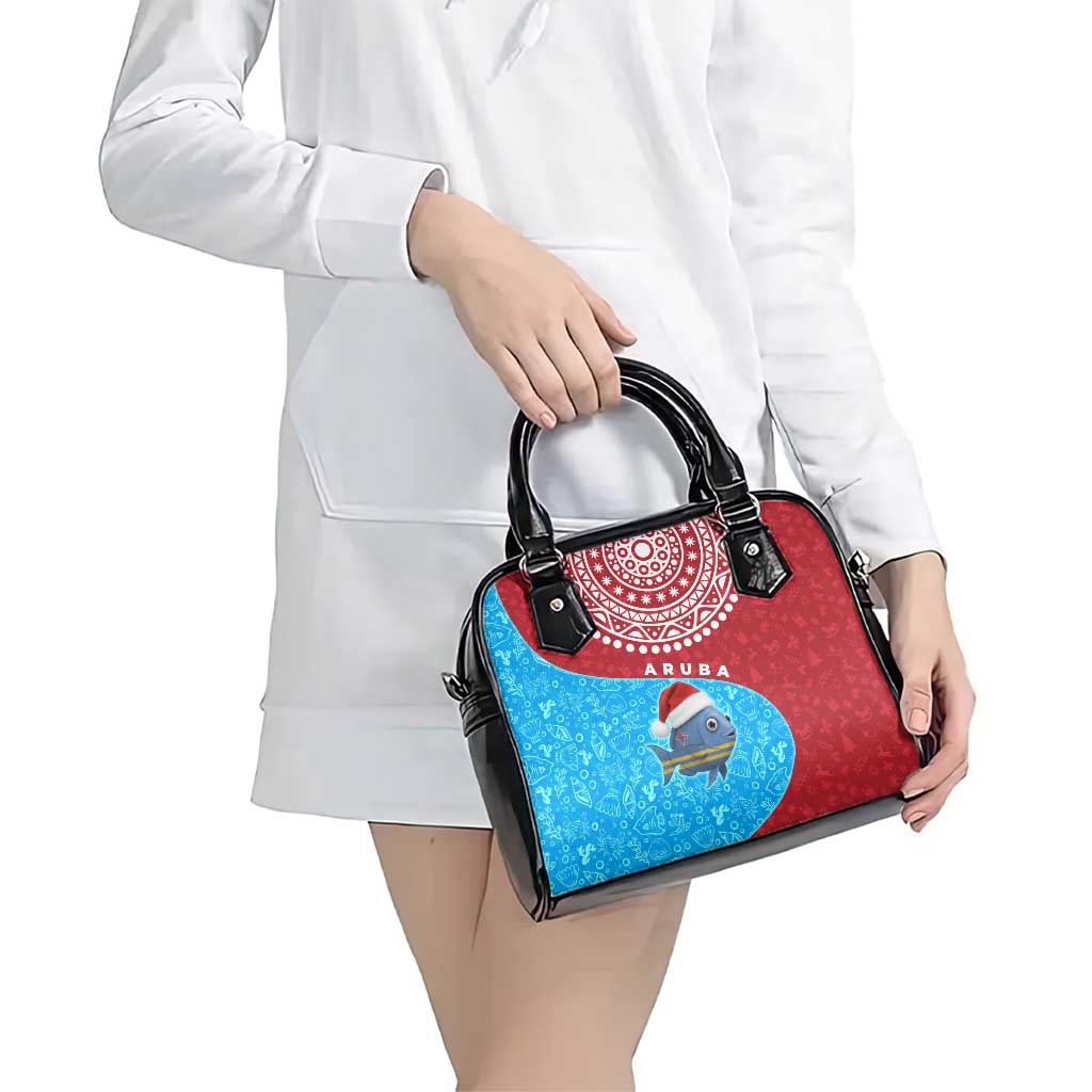 Aruba Christmas Shoulder Handbag with Santa Fish Aruba Flag Ocean Icons and Red Blue Holiday Pattern Design - Wonder Print Shop
