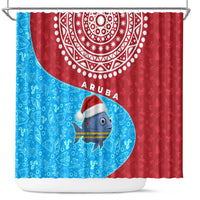 Aruba Christmas Shower Curtain with Santa Fish Aruba Flag Ocean Icons and Red Blue Holiday Pattern Design - Wonder Print Shop